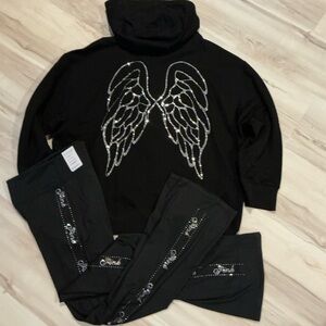 NEW VICTORIAS SECRET BLING OVERSIZED PULLOVER HOODIE BLING ANGEL WINGS S M L XL